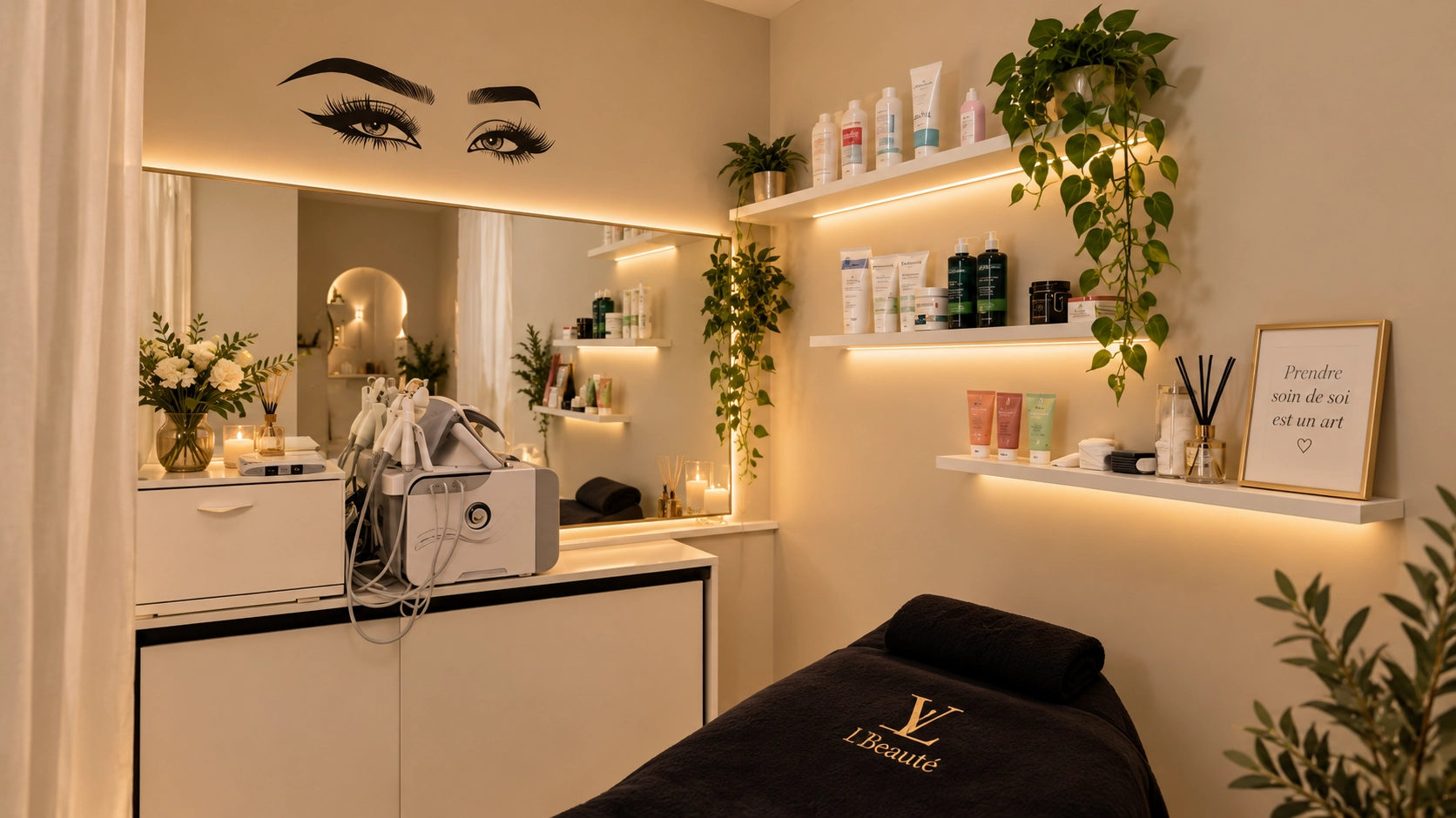 Cabine de soins visage du salon LV Beauté à Tanger
